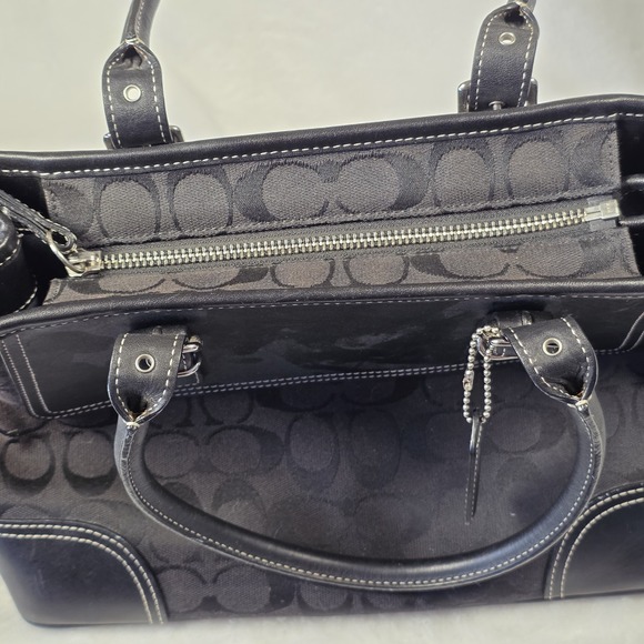 Coach Hampton Signature Jacquard Black Canvas Satchel Hobo Handbag F06366 - Picture 10 of 13